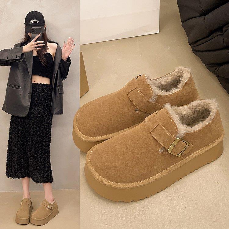 厚底全包勃肯鞋女2025秋冬新款复古一脚蹬棉鞋加绒保暖东北1215r