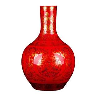 花开落陶瓷瓶装花瓶柜大号花瓶金色摆件釉上彩富贵牡丹天球饰地大