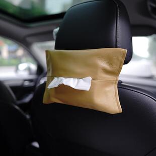 高级感简约头层牛皮纸巾袋抽取式卫生纸盒家用车载座椅绑带真皮收