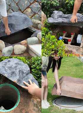 仿真假石头玻璃钢空心防水遮挡装饰品井圈井盖石罩定制假石摆件