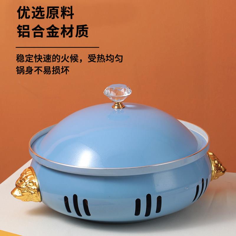 网红商用韩式干锅鸡牛蛙通用高档不沾锅具海鲜浅汤锅特色酒精炉