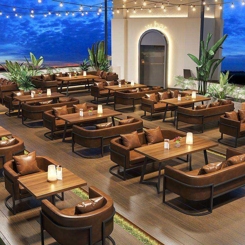 复古工业风酒吧清吧卡座沙发咖啡厅西餐厅餐吧酒馆烧烤店桌椅组合