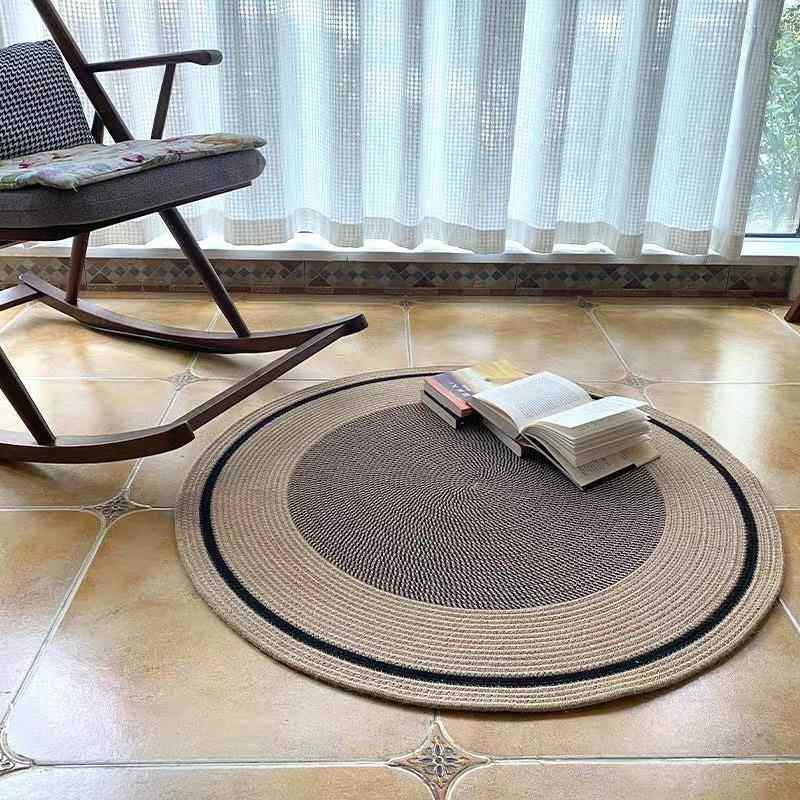 形加厚手工编黄麻地垫可水地毯卧圆室床边沙发洗边织茶几家用地毯