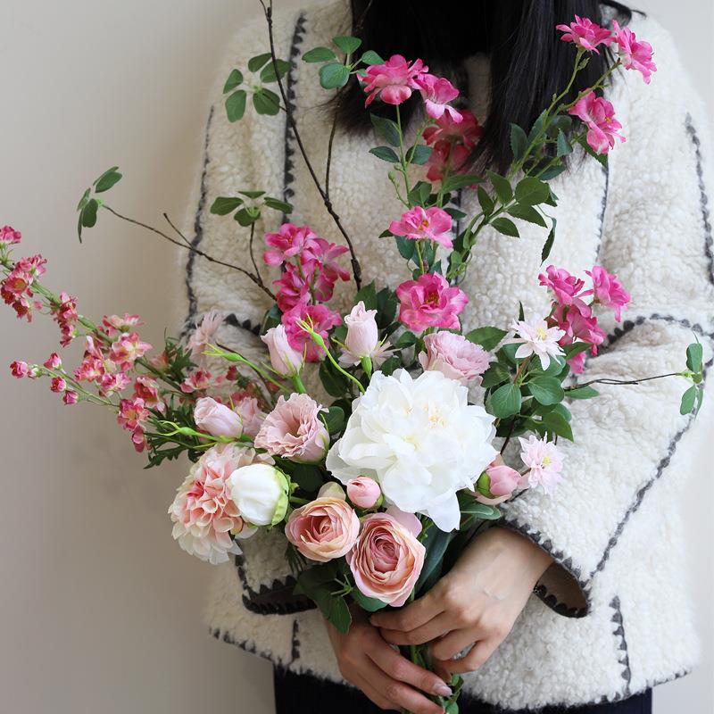 仿客真花厅摆件婚庆布置道具婚摄礼装饰牡插花影芍药花束百合花艺