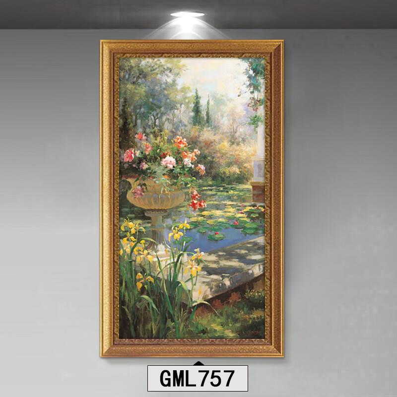 林格印象世界名画欧式荷花装饰画花园景复古油画美式古典客厅玄关