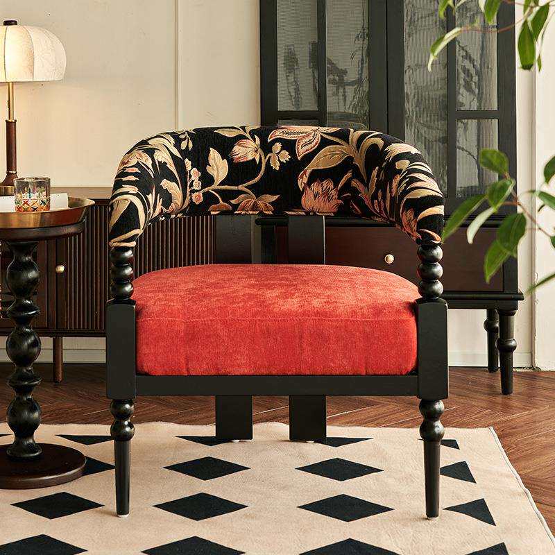 法式复古沙发椅家用客厅藤编中古风提花布艺休闲椅民宿阳台单人椅