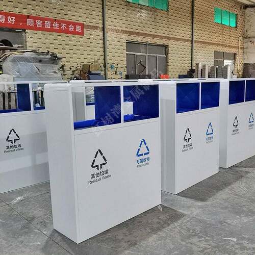 户外方形环卫烤漆白色镀锌板两连体分类垃圾桶果皮箱厂家定做