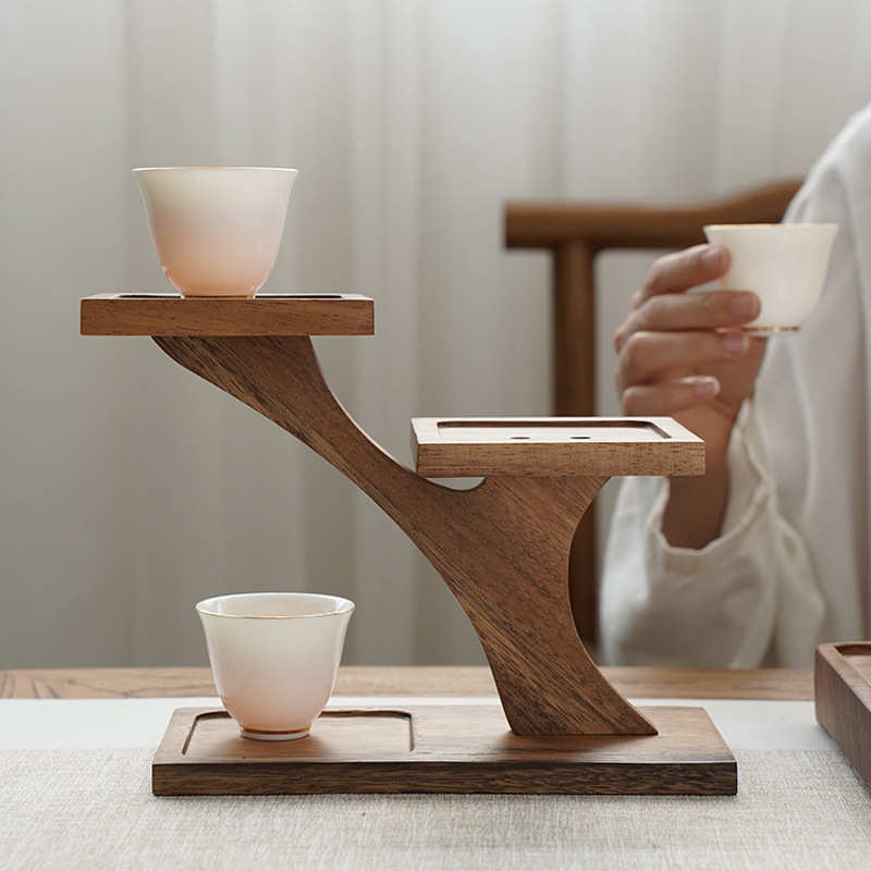 胡桃木质桌面茶具收纳架茶杯茶壶放置架茶道配件架杯架层架摆饰