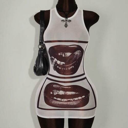 Rave Outfits Festival Rave Outfits Festival Lip Print Sheer