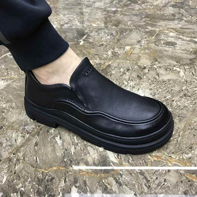高档男广州层牛皮厚底商务休闲 皮鞋士真皮气透舒适百搭加肥大头