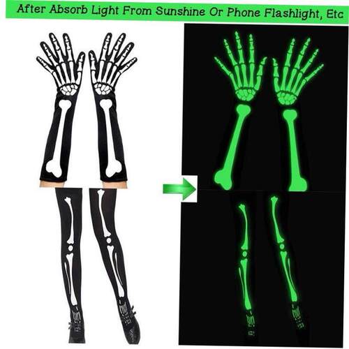 Halloween glow-in-the-dark skull gloves skeleton stockings