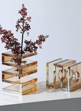 样板间力餐厅亚克创意台面花轻装饰品玄关现代器s奢客厅方形卧室