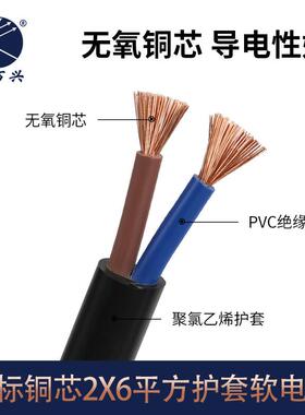 金万兴国标电源线RVV 2*6平方铜芯黑色PVC护套软线2芯电线电缆