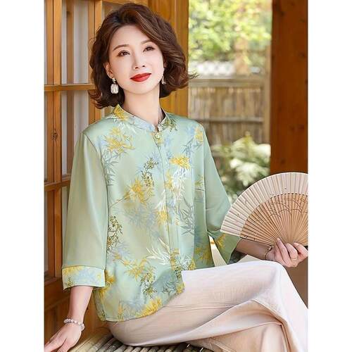 I 72052 New Chinese Style Mom Summer Shirt 新中式妈妈衬衫