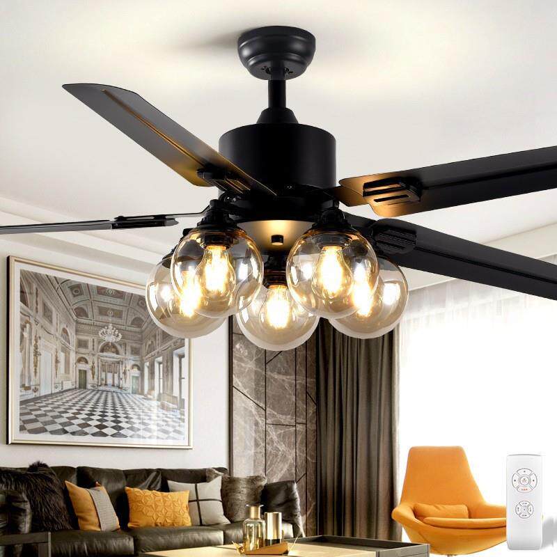 北欧后现代魔豆吸顶风扇灯极简复古美式工业风餐厅客厅静音吊扇灯