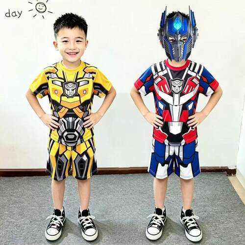 变形金刚衣服儿童cos擎天柱服装大黄蜂博派钢铁蜘蛛人短袖套装