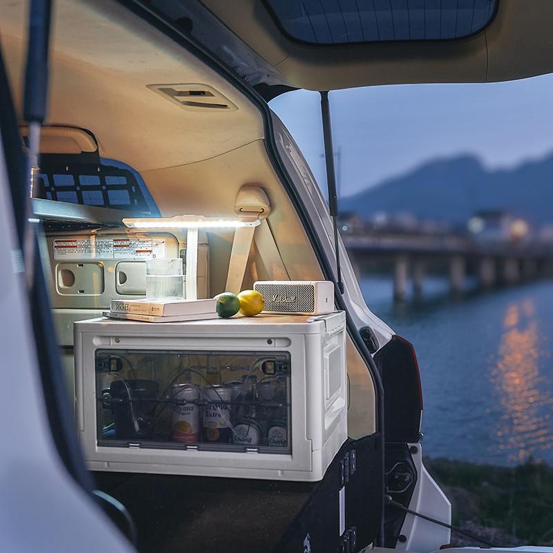 露营折叠箱多功能后备箱整理箱户外木盖加厚带灯前开式透明收纳箱