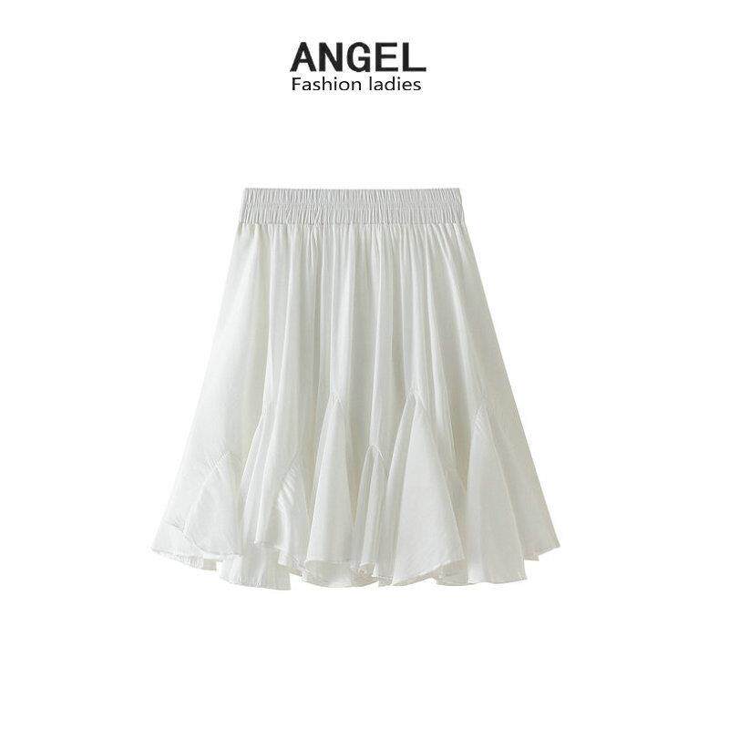 白色荷叶边半身裙女夏2020年新款不规则仙女短裙百褶裙子0828定制
