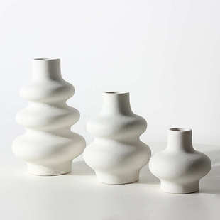 白色甜甜圈葫芦陶瓷花瓶套装 饰摆件 水培民宿样板电视柜家居装