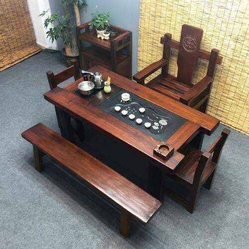 老船木茶桌椅组合1米8实木茶桌泡茶台家用办公室功夫喝茶桌小茶几