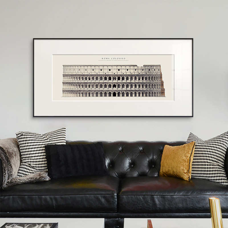 城堡 现代轻奢复古客厅沙发背景墙装饰画书房壁画走廊建筑挂画图片