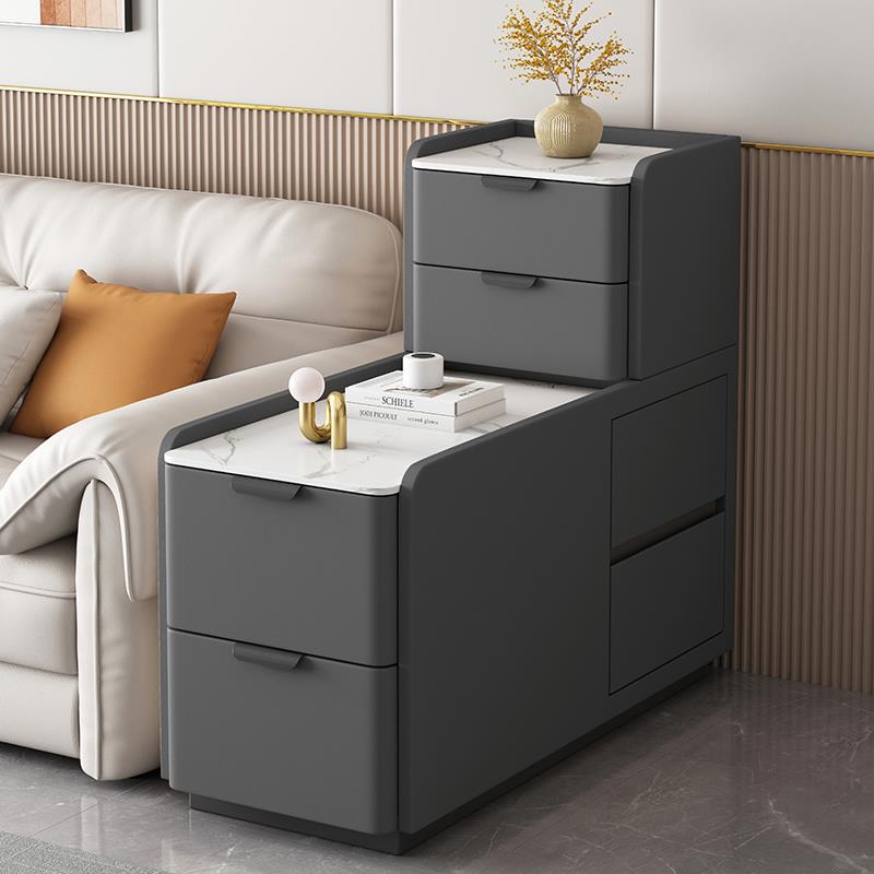 爱莱德轻奢高级绿色岩板茶几落地款沙发侧边柜小型夹缝30边几客厅储物柜