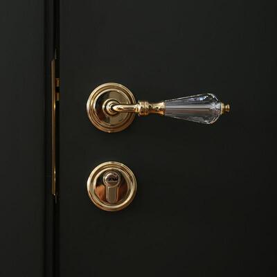 INDOORS复古风金色黄铜房间门把手水晶静音家用法式机械门锁具