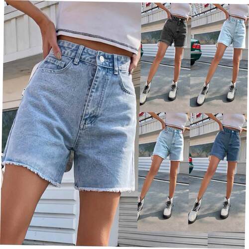 Loose casual female denim shorts high waist loose slim pants
