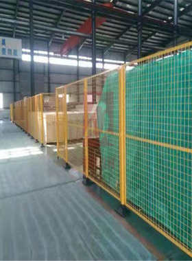 车间黄色隔离铁丝网物流货架隔离防护网库房铁丝隔网边框防护