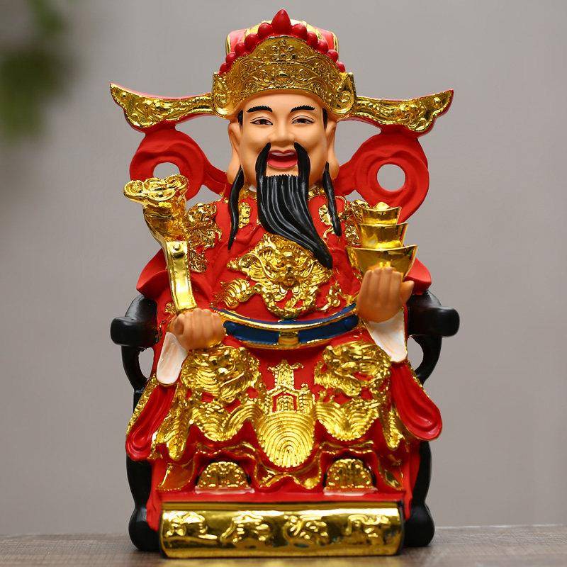 家用招财树脂财神文财神爷财神摆件佛像家居客厅开业礼品红衣财神