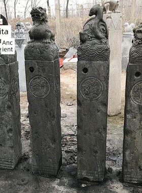 石雕拴马桩青石彷古做旧四神兽麒麟栓马柱镇宅门口庭院祥云柱摆件