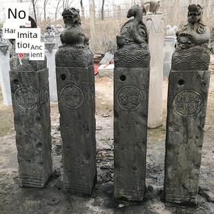 石雕拴马桩青石彷古做旧四神兽麒麟栓马柱镇宅门口庭院祥云柱摆件