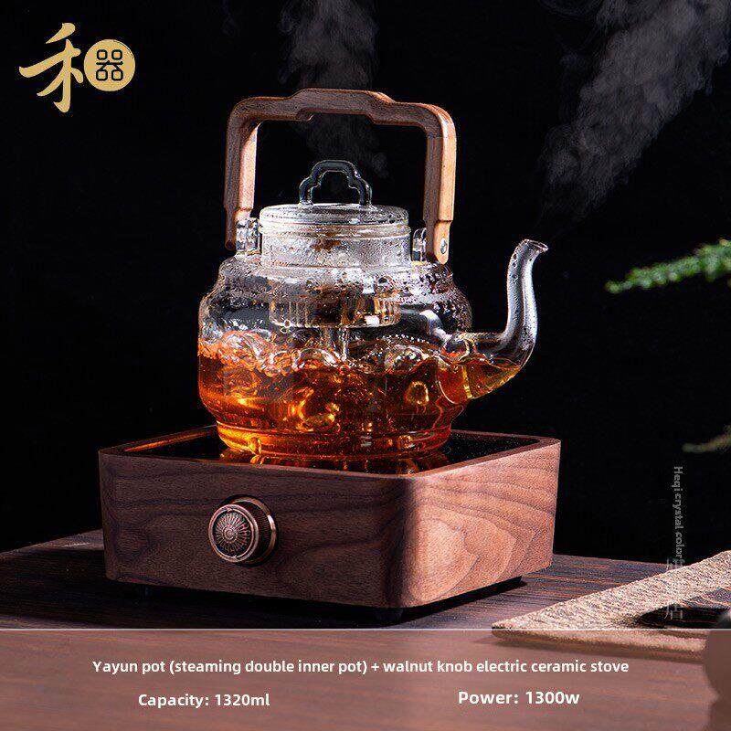 鹤起亚运壶核桃电陶瓷炉明火炉泡茶壶玻璃陈皮白茶专用泡茶装置