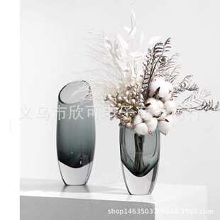 现代简约创意切口玻璃花瓶摆件玄关电视柜民宿客厅样板房软装饰品