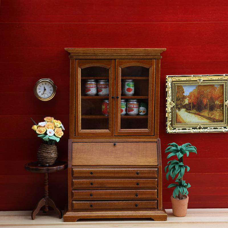 1:12娃娃屋dollhouse微缩家具迷你小家居食玩场景摆件木质书柜子