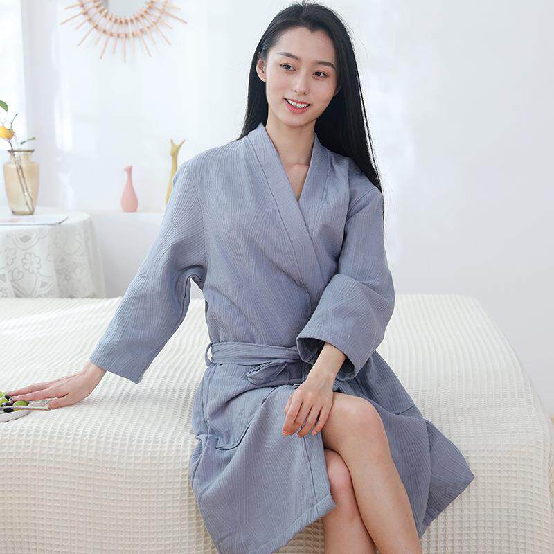干春夏棉浴袍家全用民宿男女通浴衣领结浴袍纯棉汗蒸款服家居服速