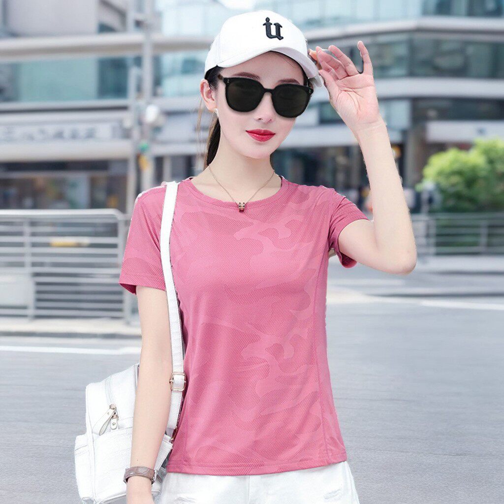韩国速干瑜伽服T恤女夏季网眼短袖户外健身衣跑步运动装宽松上衣