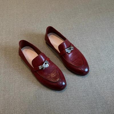 羊皮版~真皮复古马衔扣乐福鞋女平底单鞋懒人一脚蹬英伦风小皮鞋