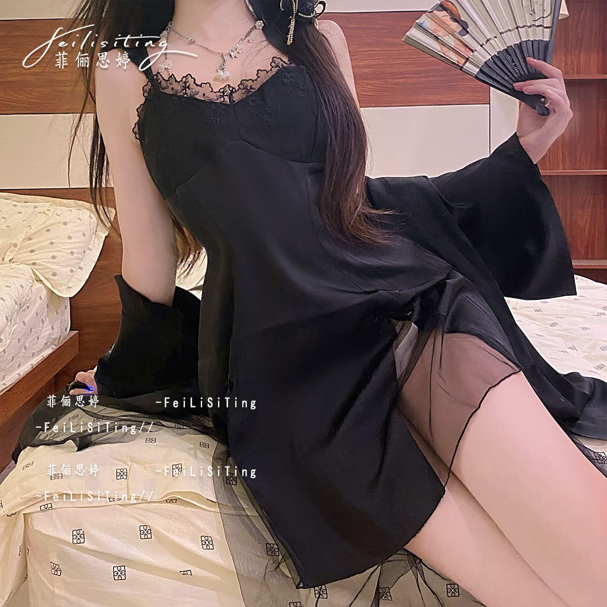 性感睡衣女士火辣纯欲风私房高级感夏季冰丝蕾丝睡裙吊带家居服