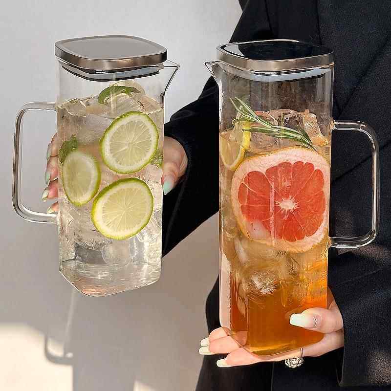 带把手方形冷水壶家用耐高温大容量泡茶壶扎壶果汁壶奶茶壶带盖子