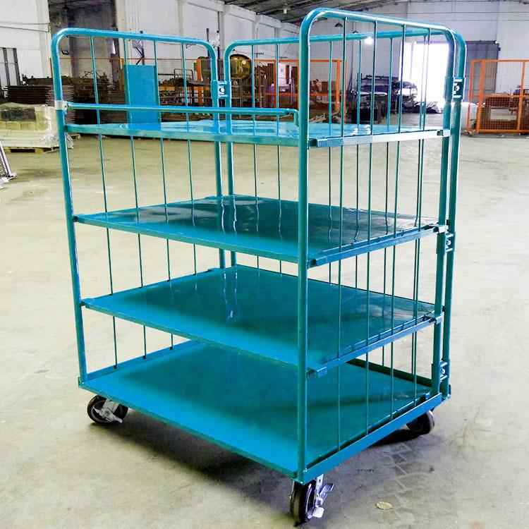 金属物流车笼车厂家销售四层手推车三面围栏折叠式工具车