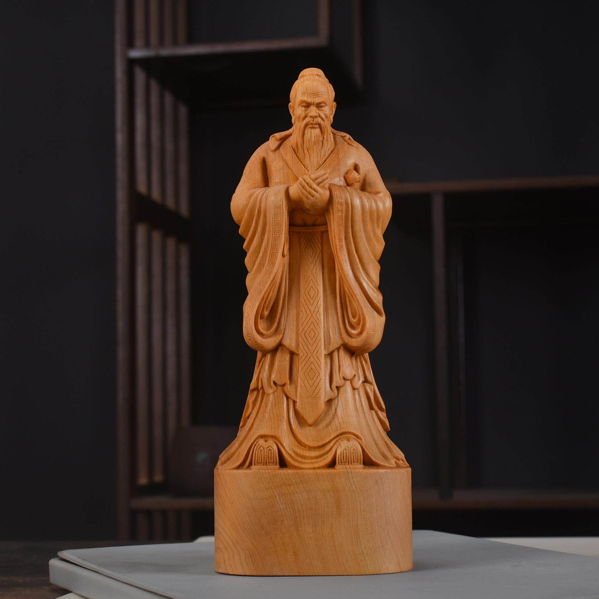 崖柏木雕孔子圣人儒教始祖孔夫子人物摆件家居教师节送礼工艺摆件