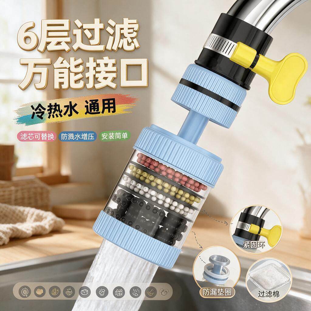 水龙头过滤净水器360°接口器可拆洗家用自来水花防溅花洒通用神