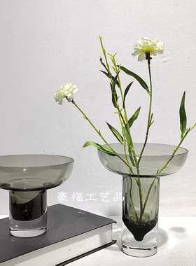 轻奢创意彩色玻璃花瓶摆件现代样板房件插花艺术装饰摆设