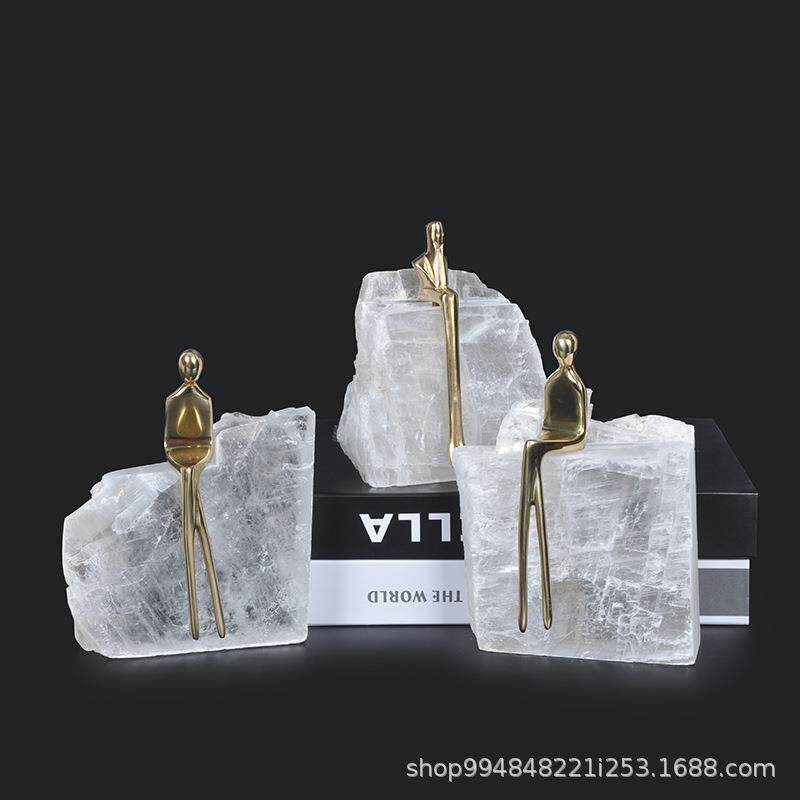 轻奢小铜人晶石别墅饰品样板间装饰软装玄关客厅电视柜书房摆件