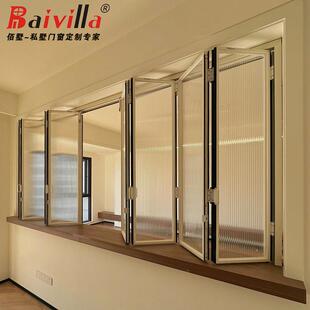 开放式厨房折叠窗奶茶店无框窗户餐厅酒楼全开窗展示台左右极窄