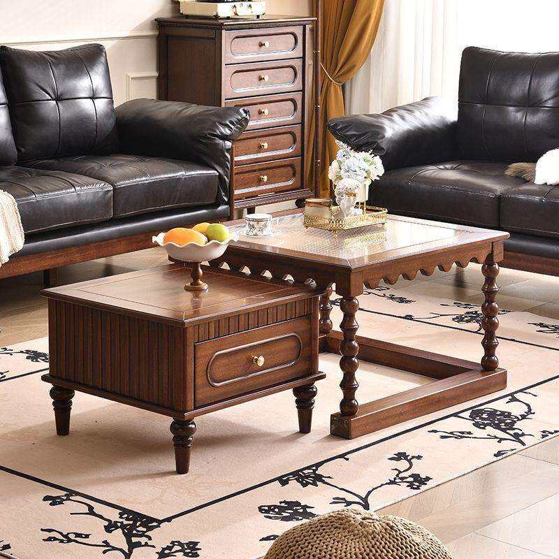 美式轻奢复古纯实木茶几电视柜组合客厅法式玻璃茶桌大小户型