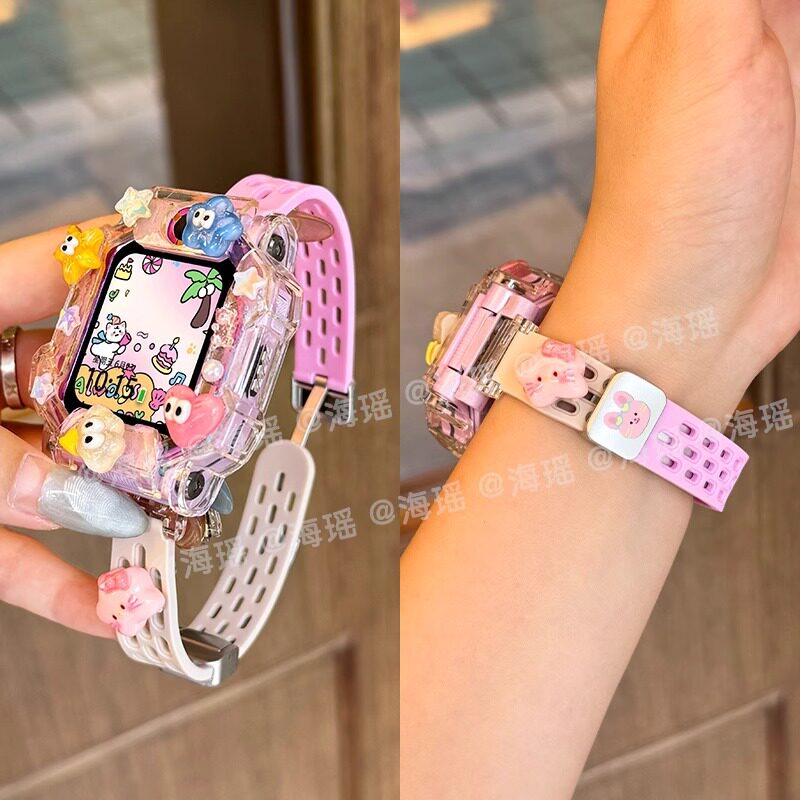 适用华为儿童电话手表表带5x/5xpro冰淇淋小猫卡通4X网洞硅胶磁吸