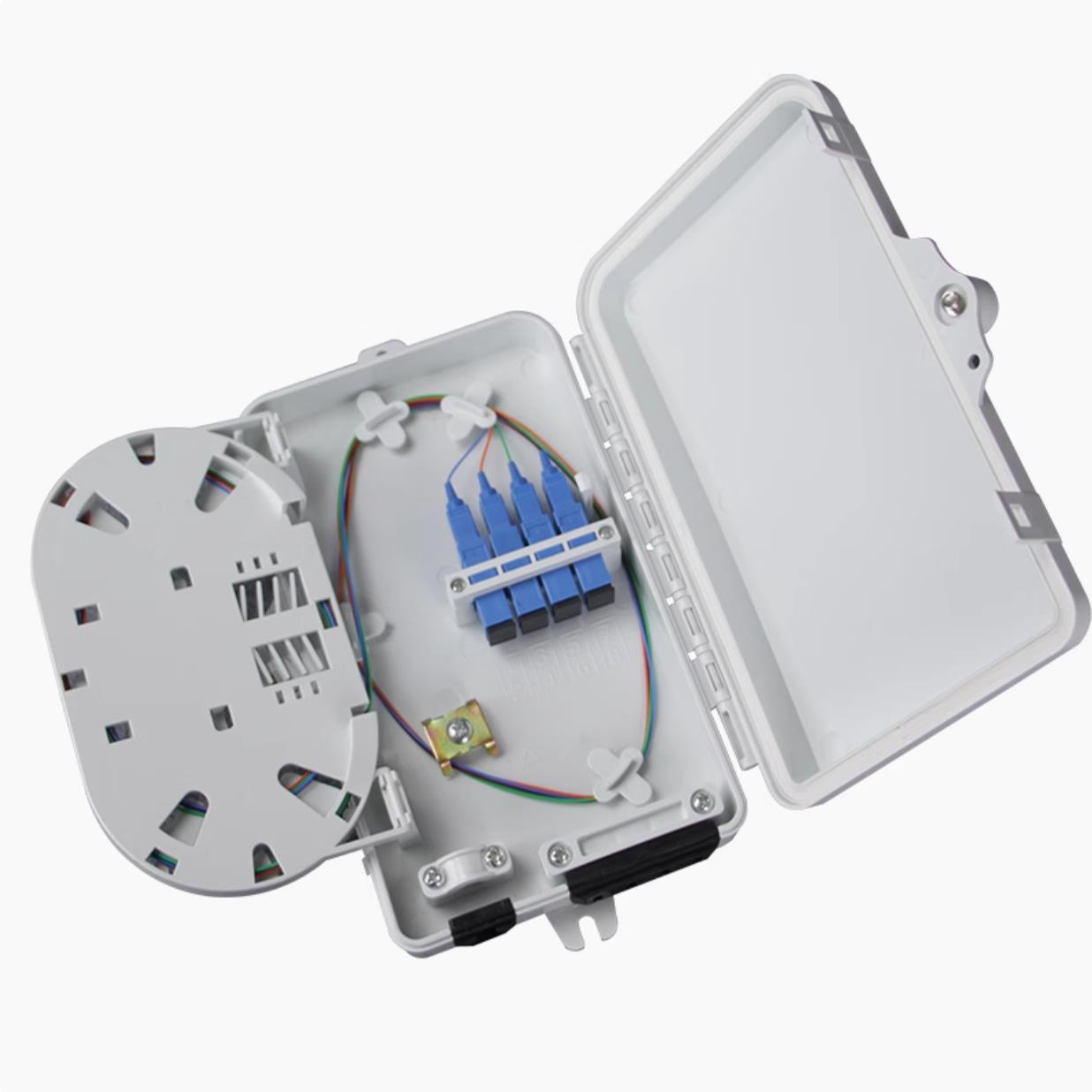 光纤分纤箱室外防水4/8芯小型迷你分光箱光缆分线熔纤盘4口终端盒