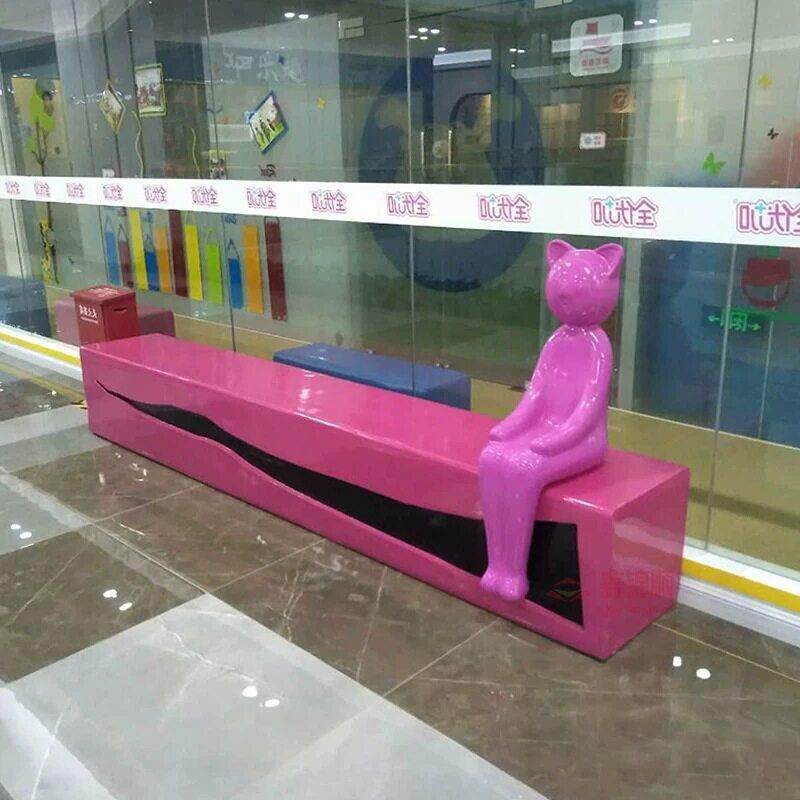 玻璃钢猫女造型动物坐凳购物中心商场走廊休闲长条凳户外休息座椅